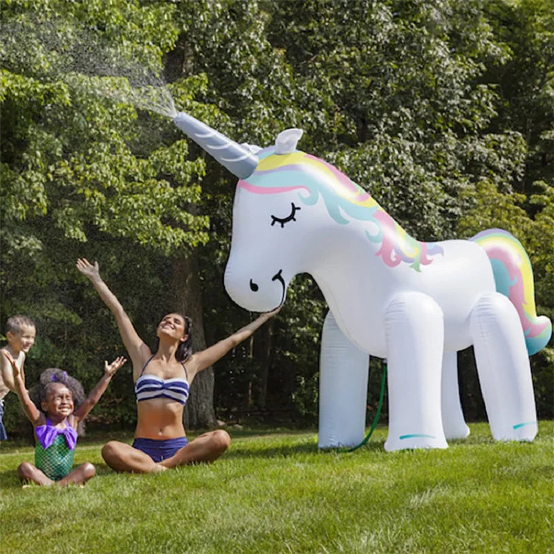 Inflatable Unicorn PVC Giant Water Spray Pool Float Kids Summer 2025 Backyard Party Splash Toy