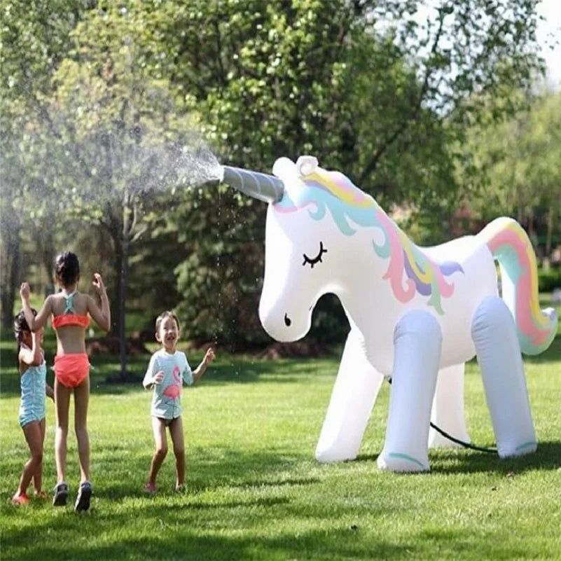 Inflatable Unicorn PVC Giant Water Spray Pool Float Kids Summer 2025 Backyard Party Splash Toy