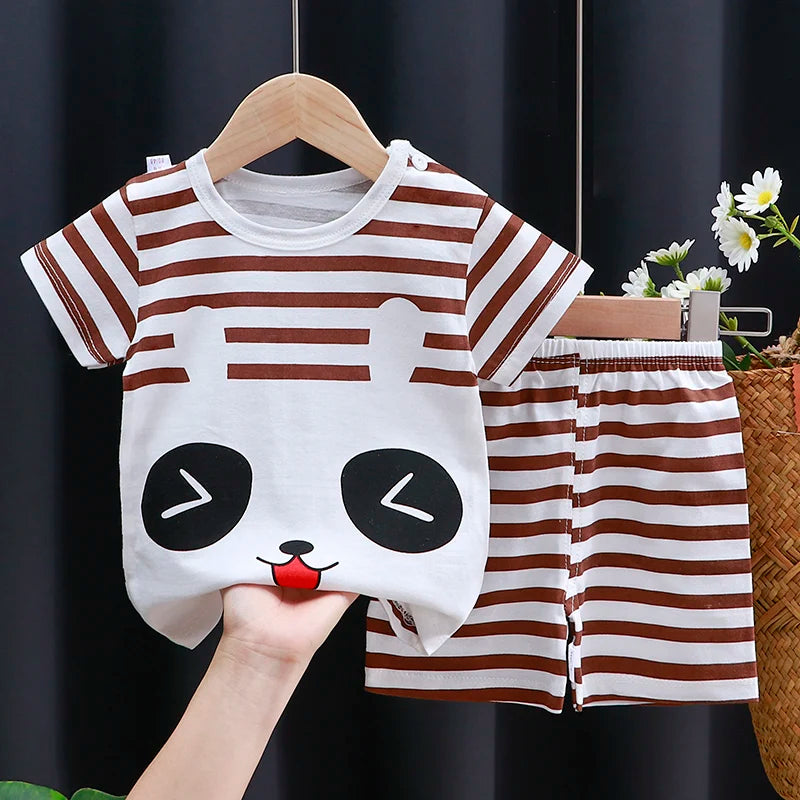 Different colour variation or layout view of the kids cartoon t-shirt and shorts casual set