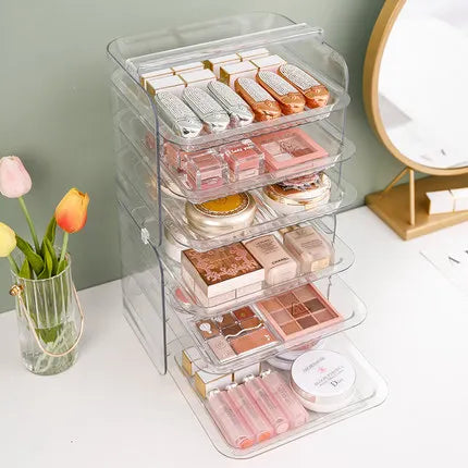 3 Layers Cosmetic Storage Box - Dustproof Makeup Organizer for Jewelry, Skin Care, Desktop