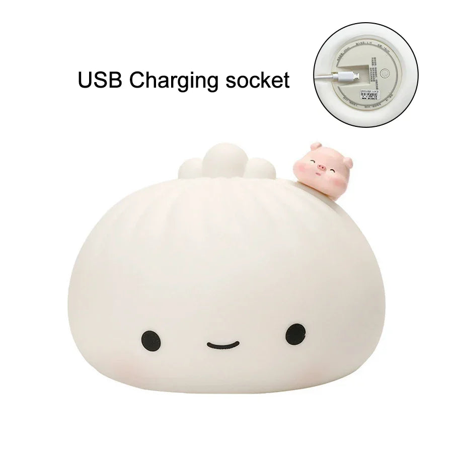 Night Light Rechargeable LED Bun Dumpling Cartoon Bedside Lamp Fall 2025 Kids Bedroom Soft Sleep Gift