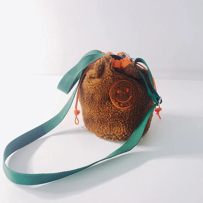 Kids Shoulder Bag Polar Fleece Drawstring Organizer Korean Hanging Storage Pouch Back to School Fall 2025 Space Saving