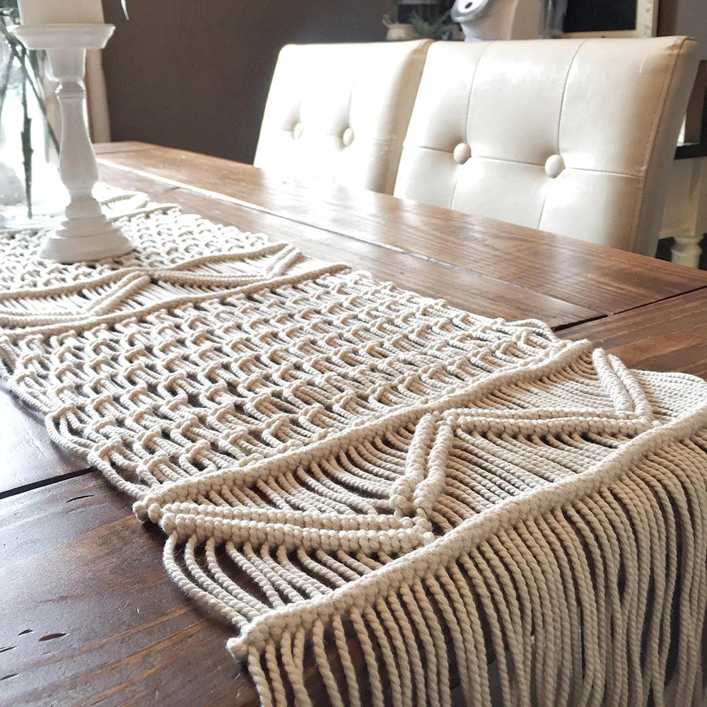 Table Runner Cotton Macrame Bohemian Style Holiday Table Decor Christmas 2025 Handmade Cozy Rustic