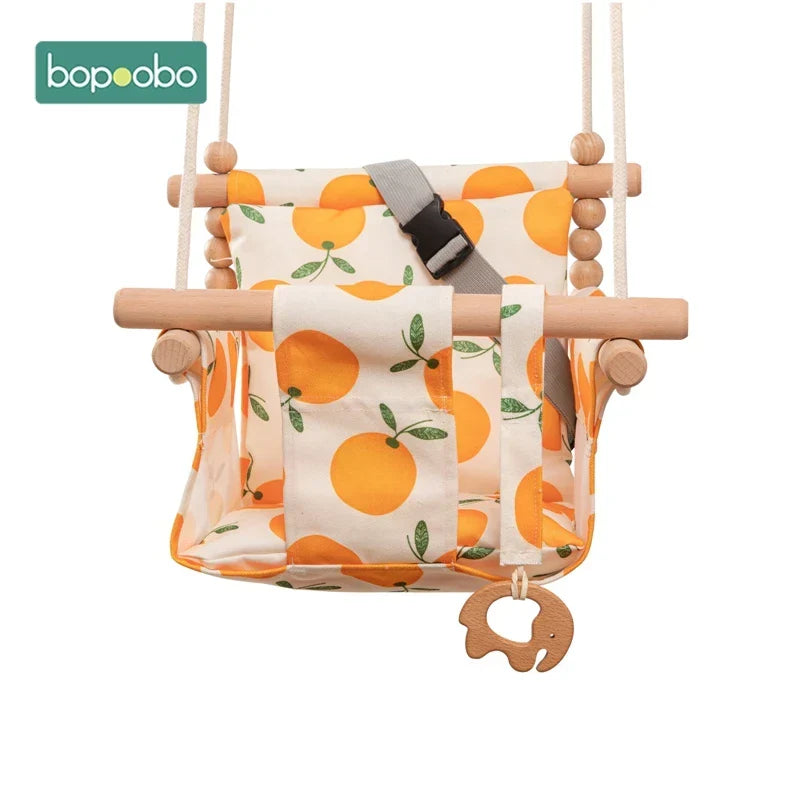 Baby Swing Canvas Seat Infant Hanging Swing 0-12 Months Wooden Rope Nursery Fall 2025 Safe Seat Belt