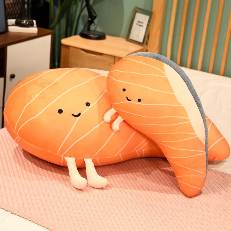 Salmon Plush Pillow Realistic Food Cushion Cozy Gift