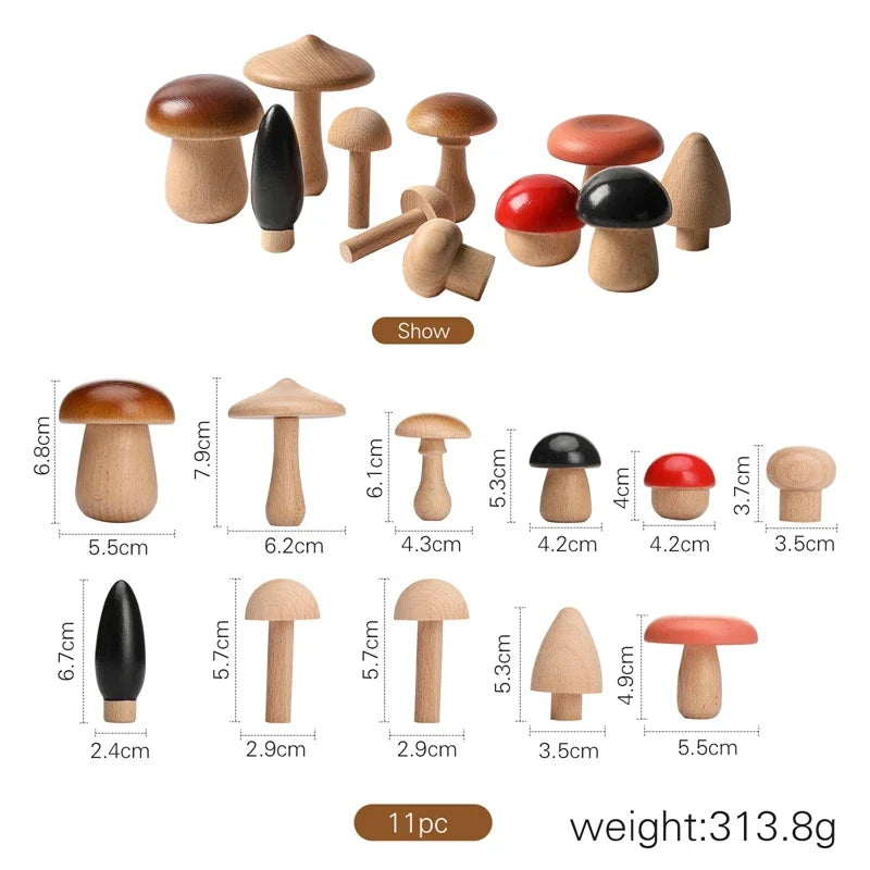 Wooden Toys Montessori Mushroom Blocks Set Kids Educational Grasping Matching Toy Back To School 2025 Eco Friendly