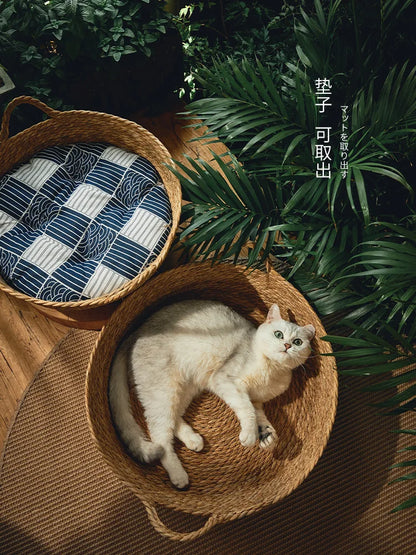 Rattan Cat Nest Handwoven Bamboo Bed Four Seasons 2025 Natural Cool Cozy Hideaway Eco Friendly