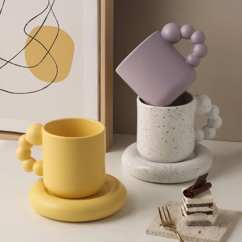 Ceramic Coffee Mug Lavender Porcelain Cup With Tray Nordic Handmade Home Decor Fall 2025 Gift