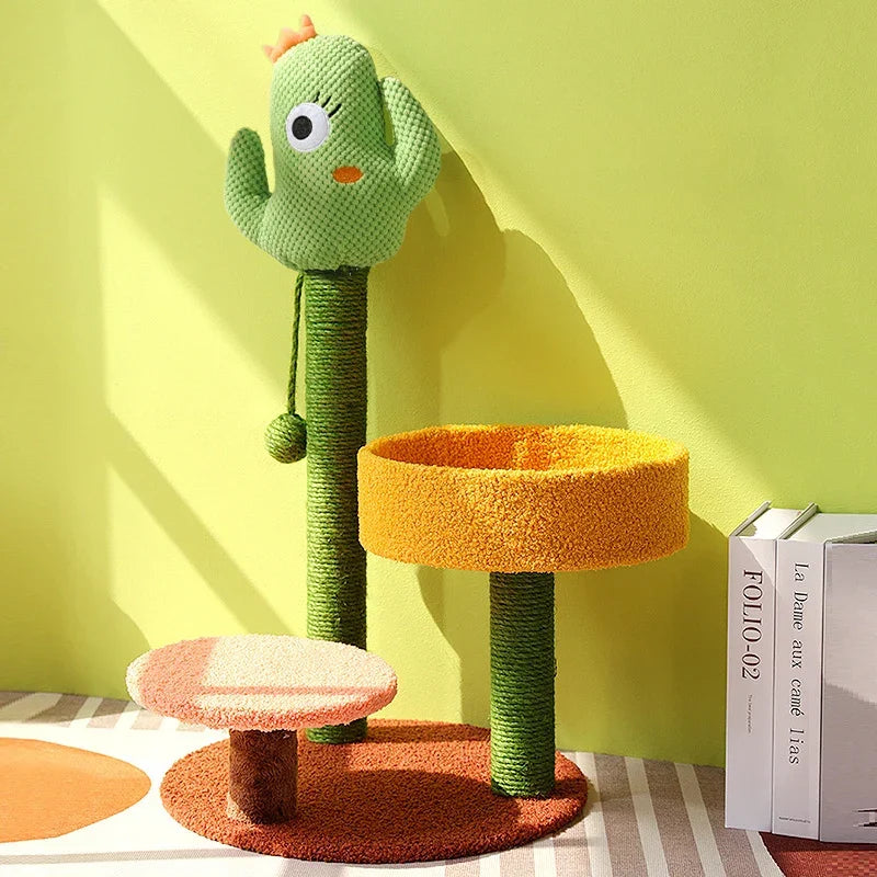 Cat Tree Cactus Style Sisal Tower Three Tier Scratching Post Cat Condo Fall 2025 Cozy Perches Gift
