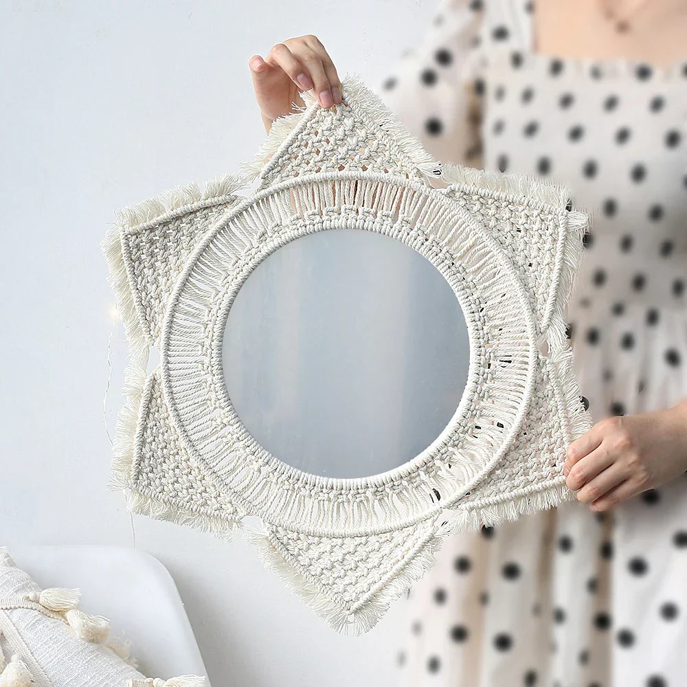 Macrame Mirror Set Cotton Fringe Boho Wall Hanging Mirrors Fall 2025 Cozy Nursery Home Decor Gift