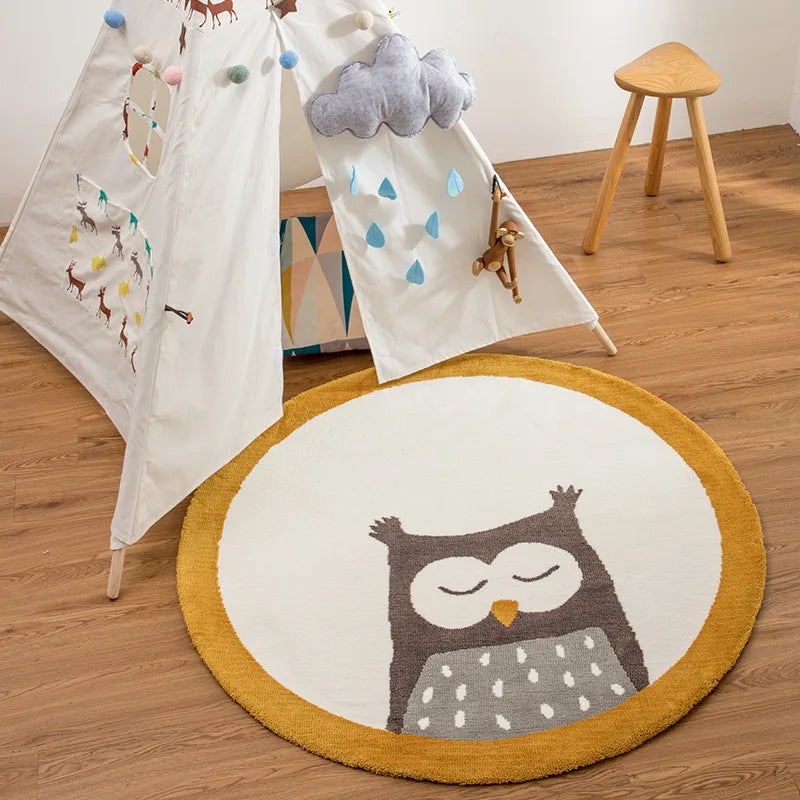 Kids Play Mat Thickened Round Cartoon Owl Panda Nordic Rug Back To School 2025 Cushioned Crawling Mat