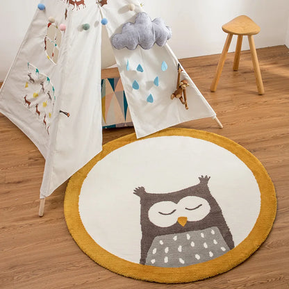 Kids Play Mat Thickened Round Cartoon Owl Panda Nordic Rug Back To School 2025 Cushioned Crawling Mat