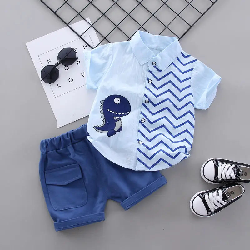 Different viewpoint of the baby boys dinosaur t-shirt and shorts set - view 5