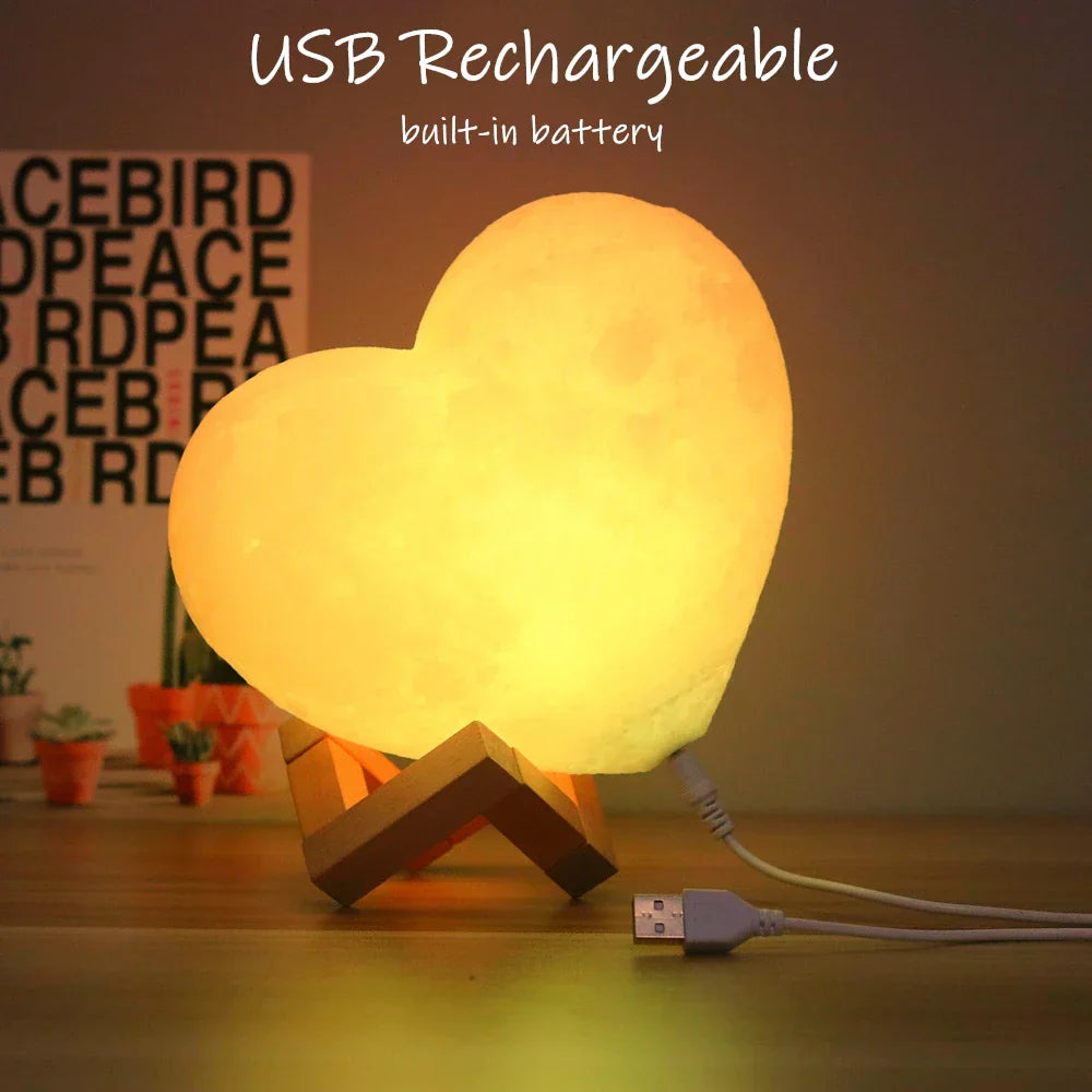 3D Moon Lamp Heart Shape Night Light USB Rechargeable Remote Controlled Romantic Decor Fall 2025 Gift
