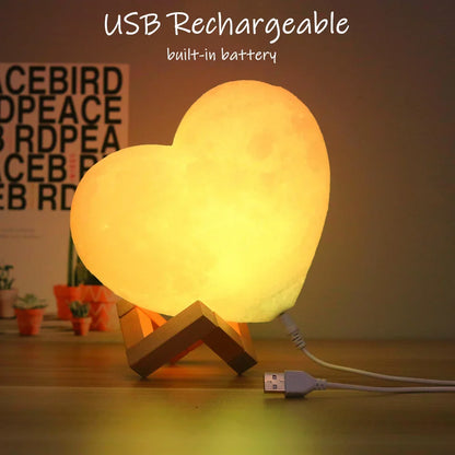3D Moon Lamp Heart Shape Night Light USB Rechargeable Remote Controlled Romantic Decor Fall 2025 Gift
