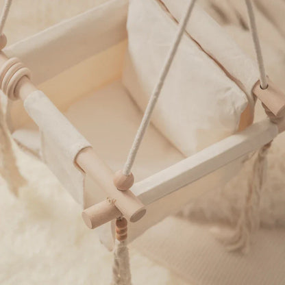 Baby Swing Canvas Seat Infant Hanging Swing 0-12 Months Wooden Rope Nursery Fall 2025 Safe Seat Belt