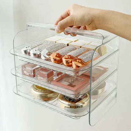 3 Layers Cosmetic Storage Box - Dustproof Makeup Organizer for Jewelry, Skin Care, Desktop