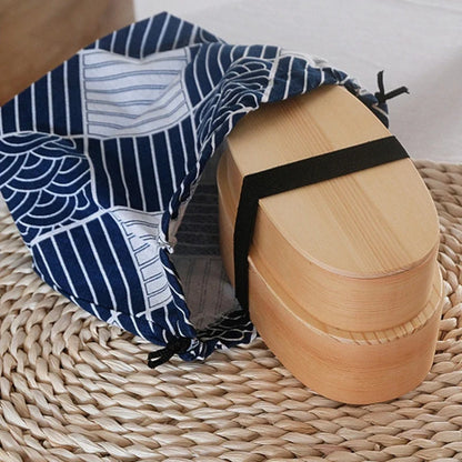 Wooden Japanese Style Bento Box Double-Layer Lunch Container for Workers & Students