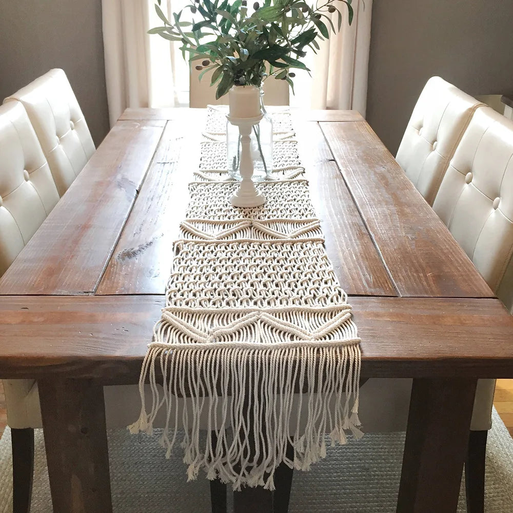 Table Runner Cotton Macrame Bohemian Style Holiday Table Decor Christmas 2025 Handmade Cozy Rustic