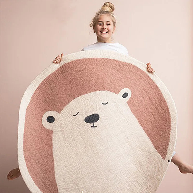 Kids Play Mat Thickened Round Cartoon Owl Panda Nordic Rug Back To School 2025 Cushioned Crawling Mat