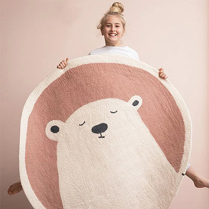 Kids Play Mat Thickened Round Cartoon Owl Panda Nordic Rug Back To School 2025 Cushioned Crawling Mat