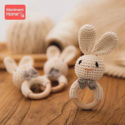 Wooden Crochet Baby Teether Rattle Toy, BPA-Free Infant Teething Toy for Newborns, Safe and Engaging Multi-Functional Design