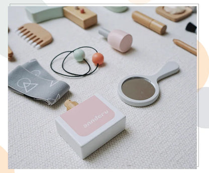 Kids Makeup Set Wooden Pretend Play Cosmetic Toy With Carry Bag Eco Friendly Hairdressing Kit Holiday Gift 2025