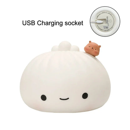 Night Light Rechargeable LED Bun Dumpling Cartoon Bedside Lamp Fall 2025 Kids Bedroom Soft Sleep Gift