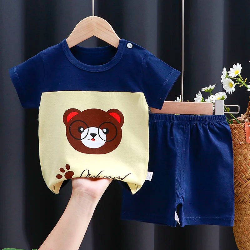 Styling option and alternate perspective of the kids cartoon t-shirt and shorts casual set