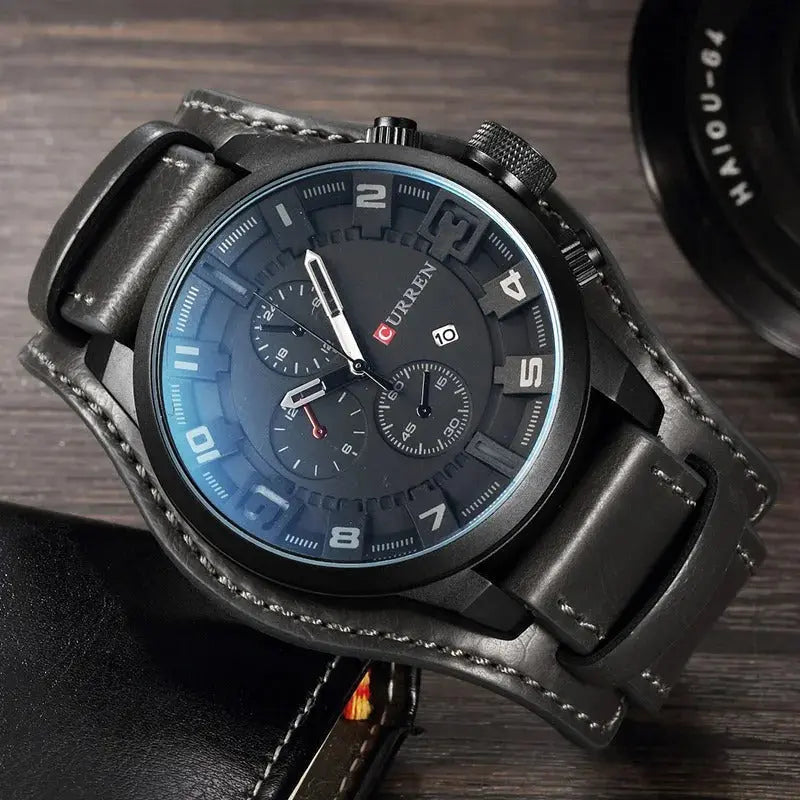 Hochwertige Herren Chronograph Uhr – elegantes Lederarmband, Quarz, für jeden Anlass 1
