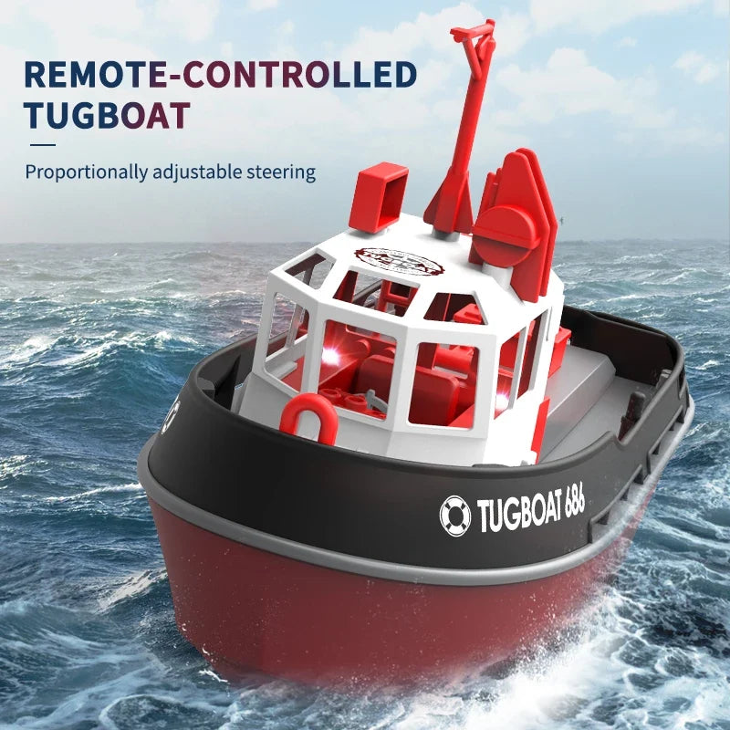 Powerful Dual Motor RC Tugboat Model - 1:72 Electric Remote Control Boat for Boys, Wireless Fun