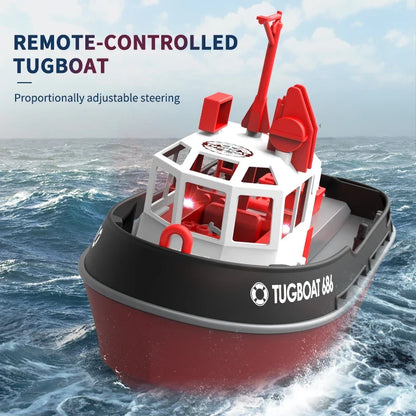 Powerful Dual Motor RC Tugboat Model - 1:72 Electric Remote Control Boat for Boys, Wireless Fun