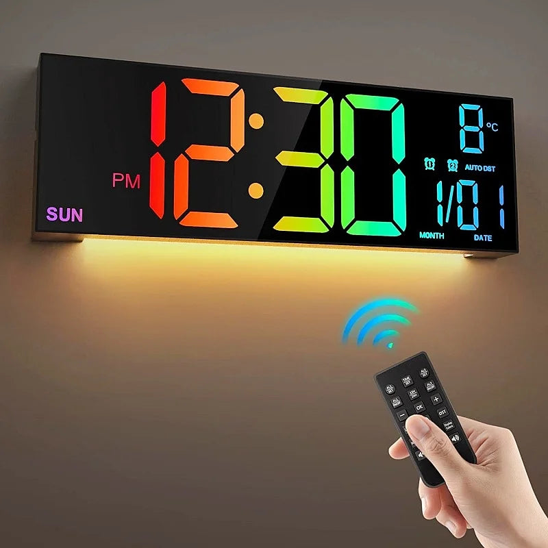 Large Digital Wall Clock with Remote Control, RGB Mood Lighting, Dual Alarm and Countdown Timer for Home or Office 10