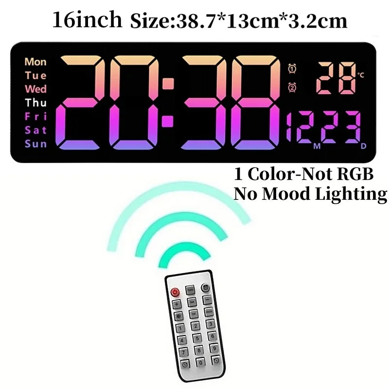 Large Digital Wall Clock with Remote Control, RGB Mood Lighting, Dual Alarm and Countdown Timer for Home or Office 8
