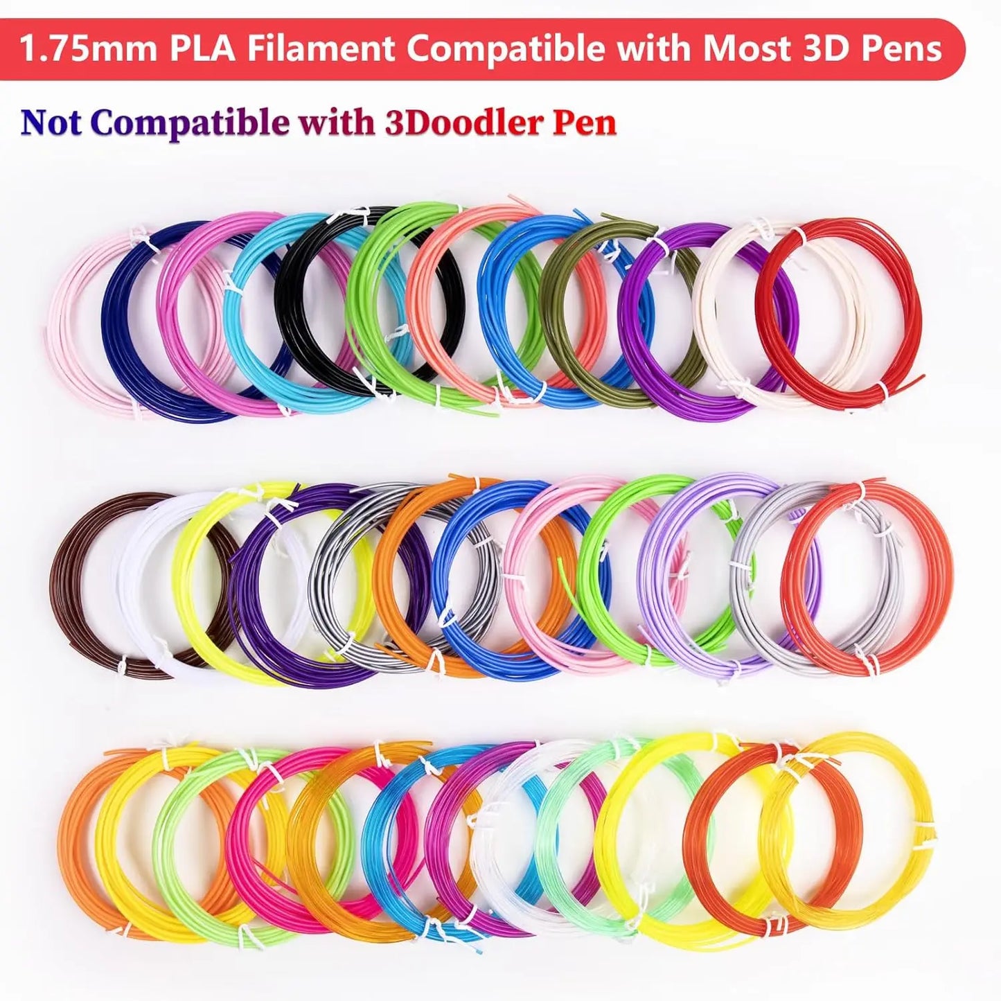 32 Colors 3D Pen Filament 1.75mm PLA, 320 Feet Total for Art Projects