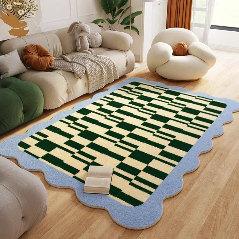 Plush Rug Checkered Scalloped Area Rug, Kids Bedroom Living Room Accent Fall 2025 Cozy Fluffy Machine Washable