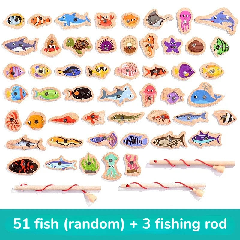 Interactive Montessori Wooden Fishing Game - Magnetic Marine Life Learning Toy for Kids, Parent-Child Engagement, Eco-Friendly Design