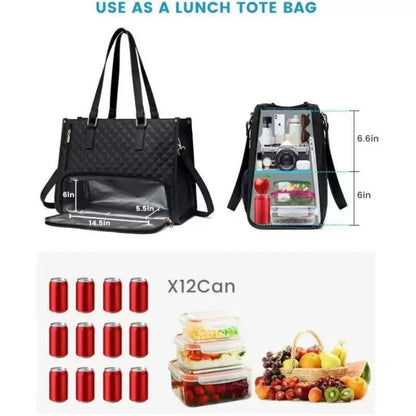 Insulated Lunch Bag Black Shoulder Laptop Bag 2-in-1 Large Capacity Back to School 2026 Gift