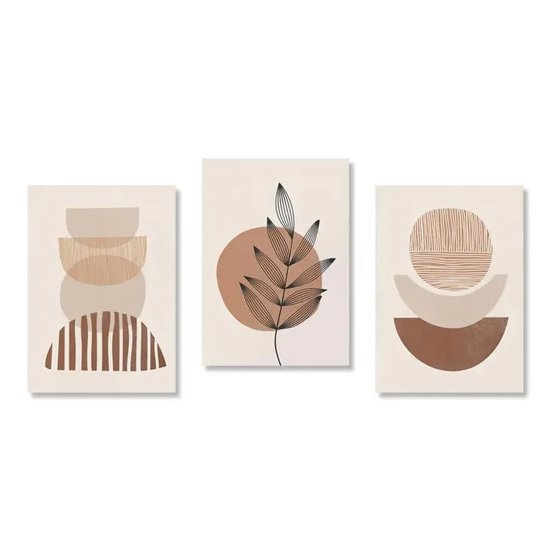 Abstract Boho Canvas Wall Art Trio Neutral Modern Decor