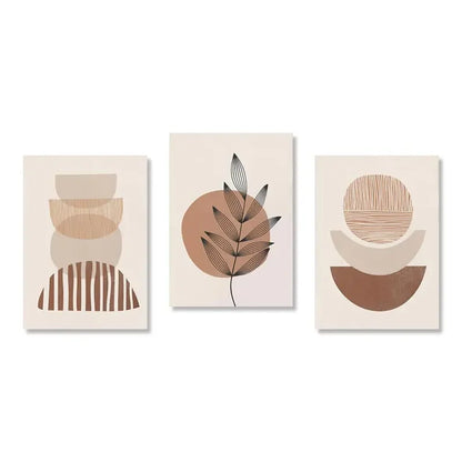 Abstract Boho Canvas Wall Art Trio Neutral Modern Decor