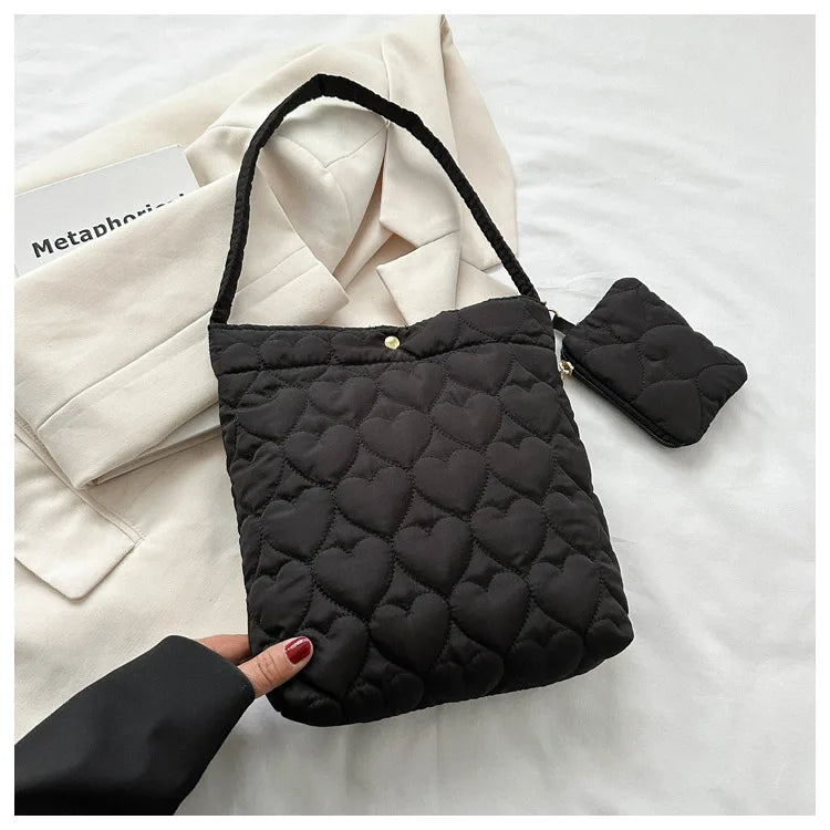 Cozy women's quilted tote – padded square shoulder bag, polyester, casual everyday