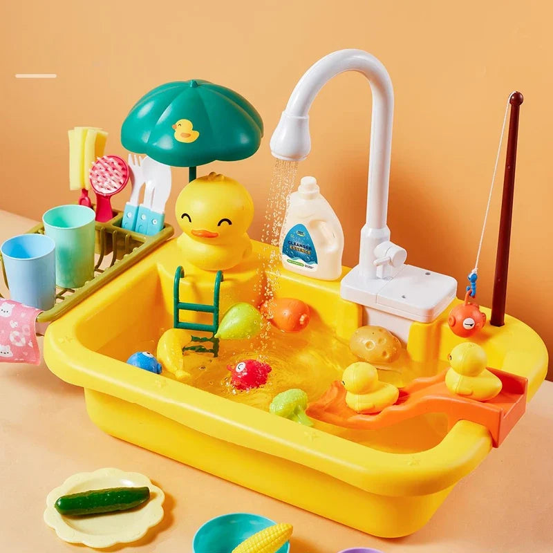 Variant image for Kids Electric Kitchen Sink Toy with Running Water, Play Utensils, and Food Items for Pretend Cooking Fun-1