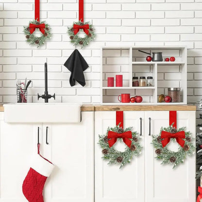 Christmas Wreaths Set Of 6 Mini Cabinet Wreaths With Red Bows Farmhouse Holiday 2025 Artificial Durable Decor
