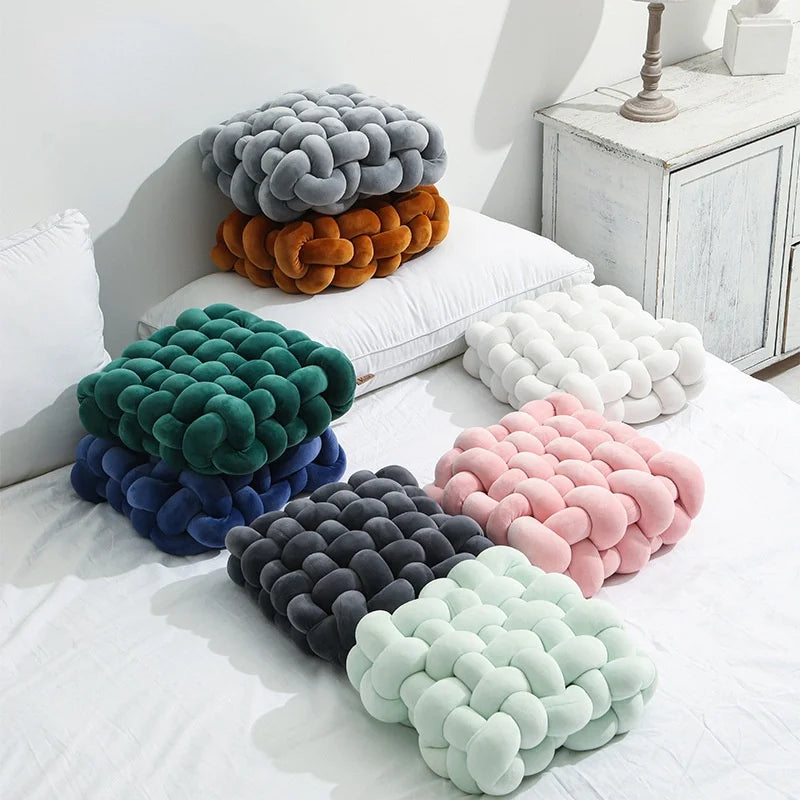 Knot Pillow Plush Square Hand-Woven Throw Cushion Living Room Decor Fall 2025 Cozy Support Decorative Accent