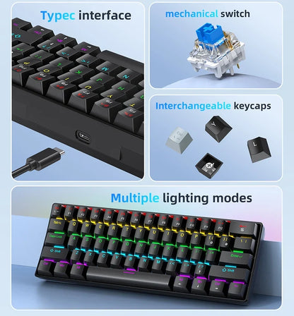 60 Percent Mechanical Mini Keyboard Wired RGB Portable
