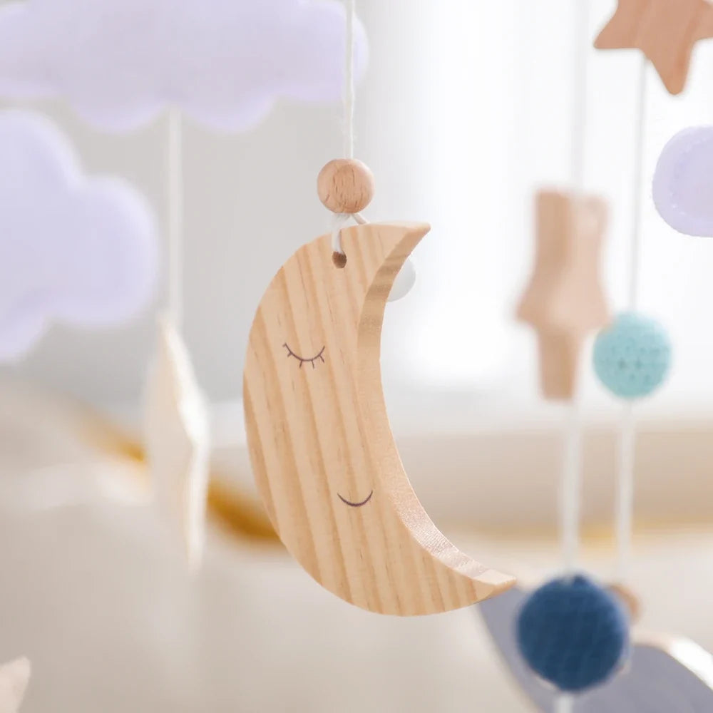 Wooden Rocket Crib Mobile Newborn Sensory Toys Soothing
