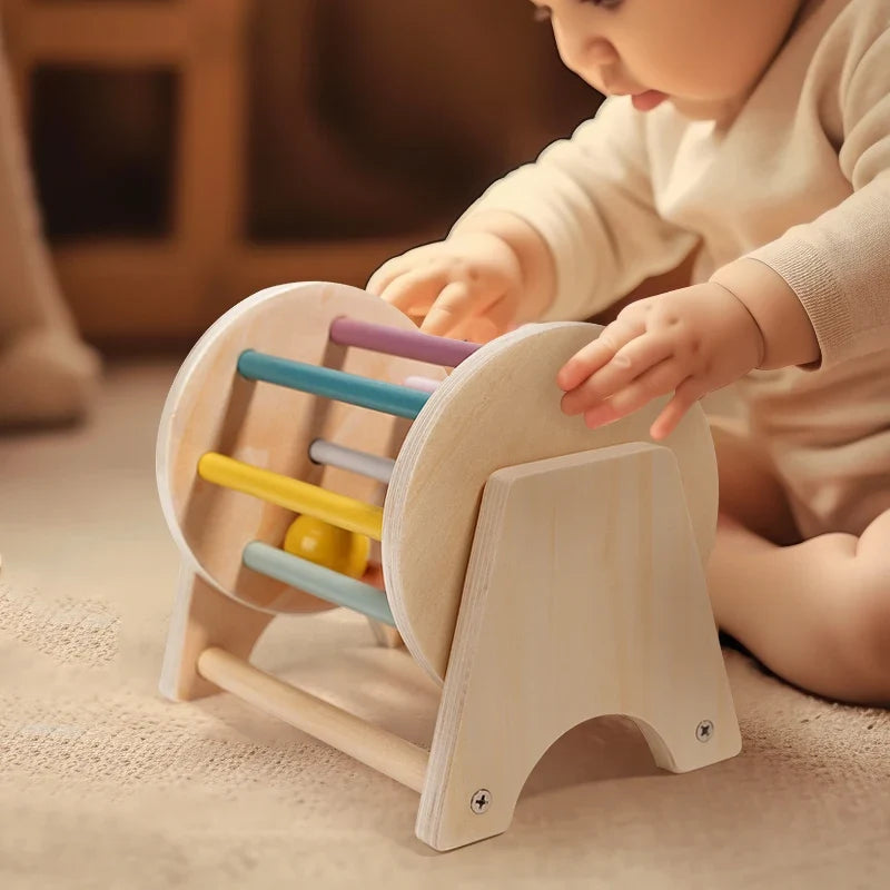 Montessori Wooden Busy Drum Newborn Sensory Toys Learning