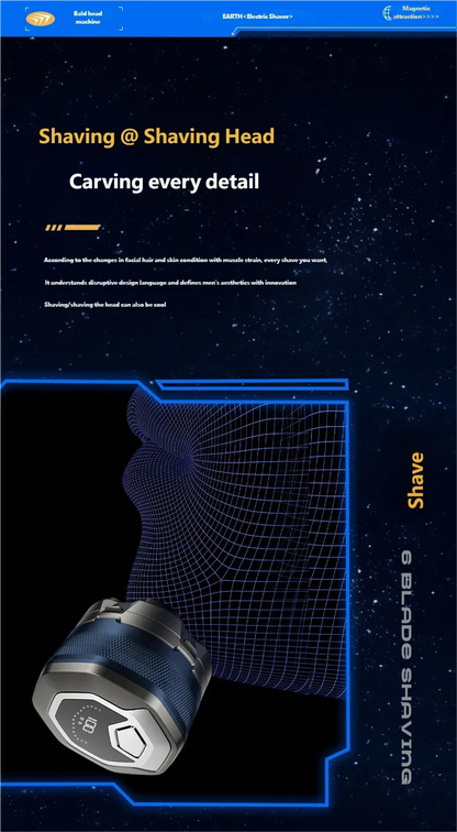 6D Electric Head Shaver for Men - Waterproof Magnetic Rotary Razor with LED Bald Head Hair Trimmer
