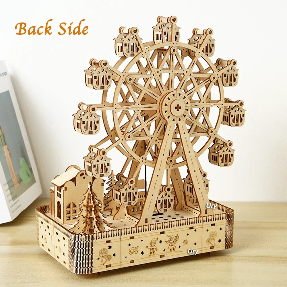 3D Wooden Puzzle LED Rotating Ferris Wheel Model Kit Mechanical DIY Decor Holiday Gift 2025 Relaxing Build