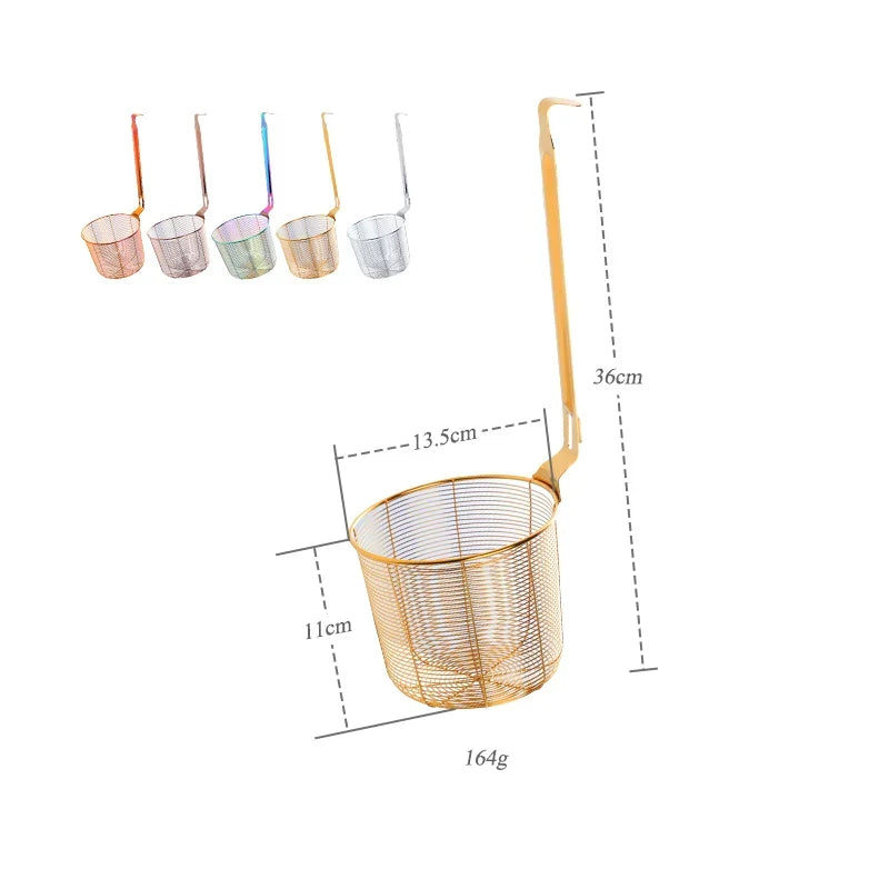 Stainless Steel Frying Basket Mesh Colander – Multi-Use Kitchen Strainer for Noodles and Dumplings, Viral 2026 Trend